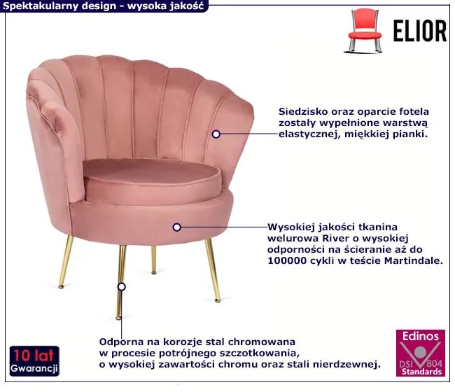 Różowy welurowy fotel glamour do salonu G4-D80