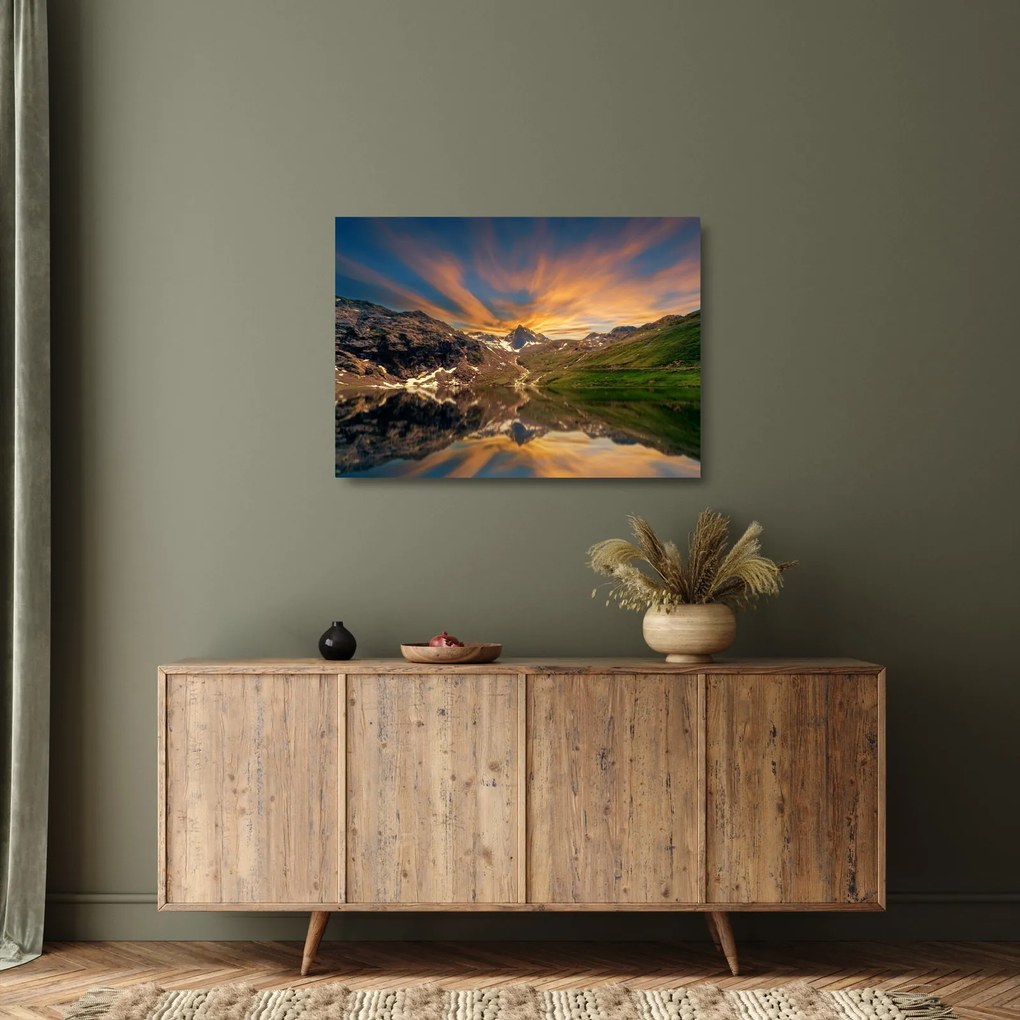 Obraz na szkle - Odbicie w górskim jeziorze (70x50 cm)