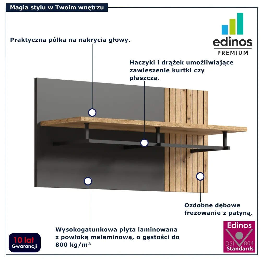 Wieszak z półką do przedpokoju grafit + dąb evok Z6-A27