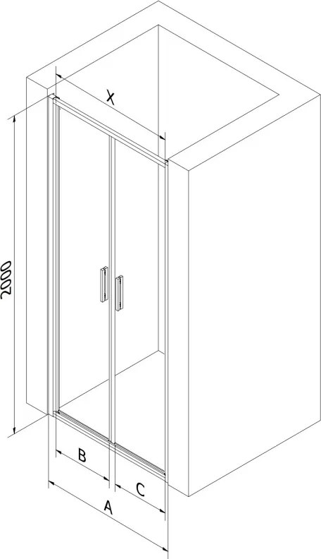 Mexen Exo drzwi prysznicowe podwójne uchylne 70 cm, transparent, czarne - 814-070-000-70-00