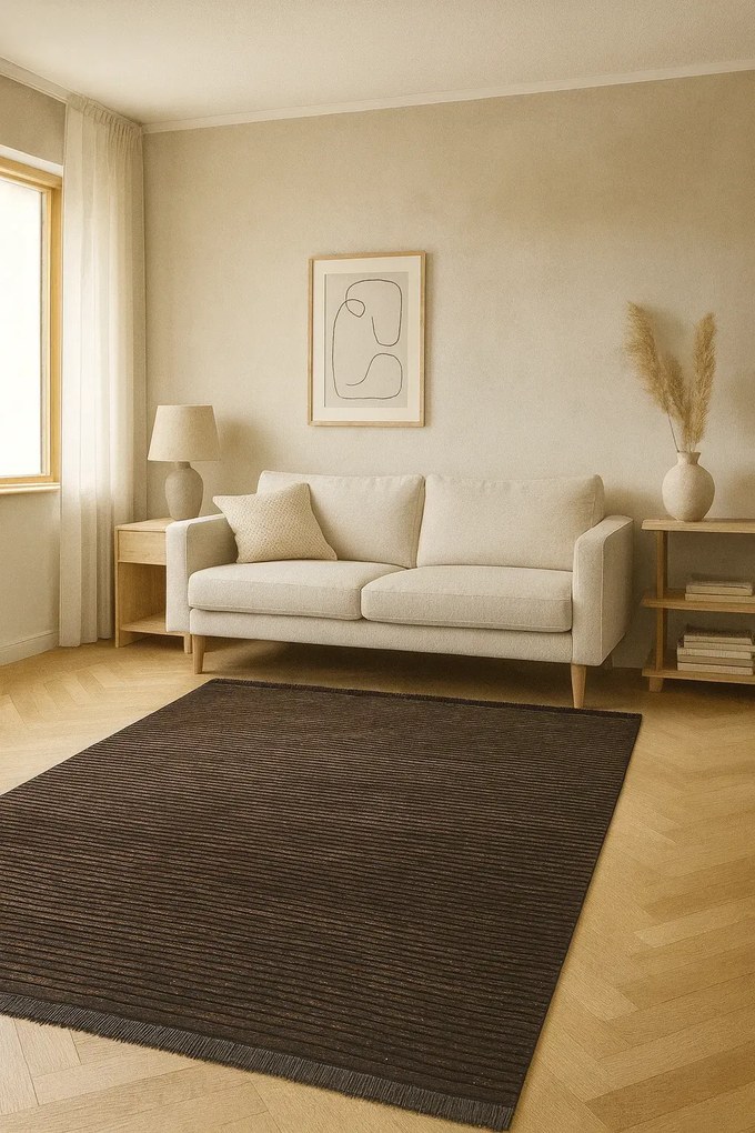 Brązowy prostokątny dywan z frędzlami Z1-F69