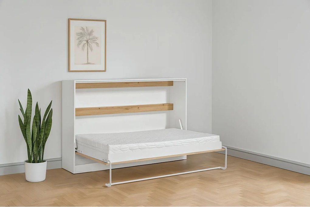 Półkotapczan poziomy Perfekt z materacem, 120x200 cm, Dąb + Czarny