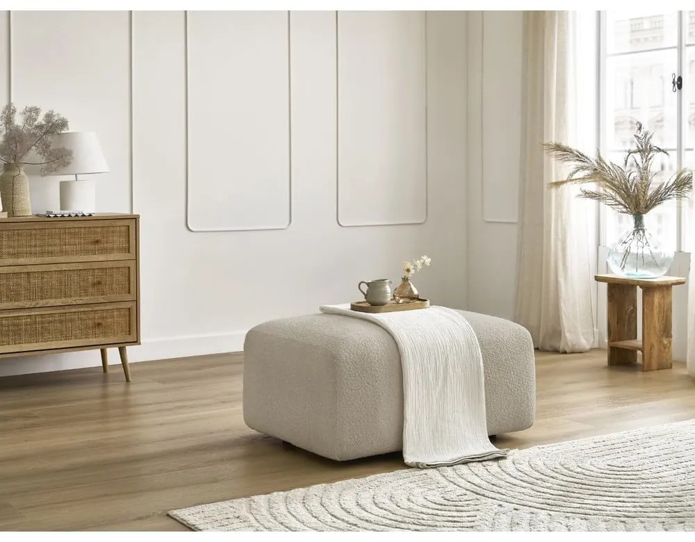 Beżowy podnóżek z materiału bouclé Tina – Bobochic Paris