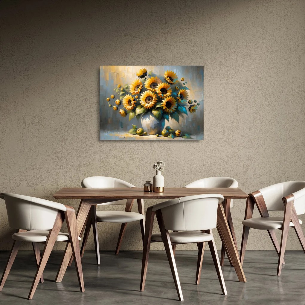 Obraz na szkle – Wazon ze słonecznikami (70x50 cm)