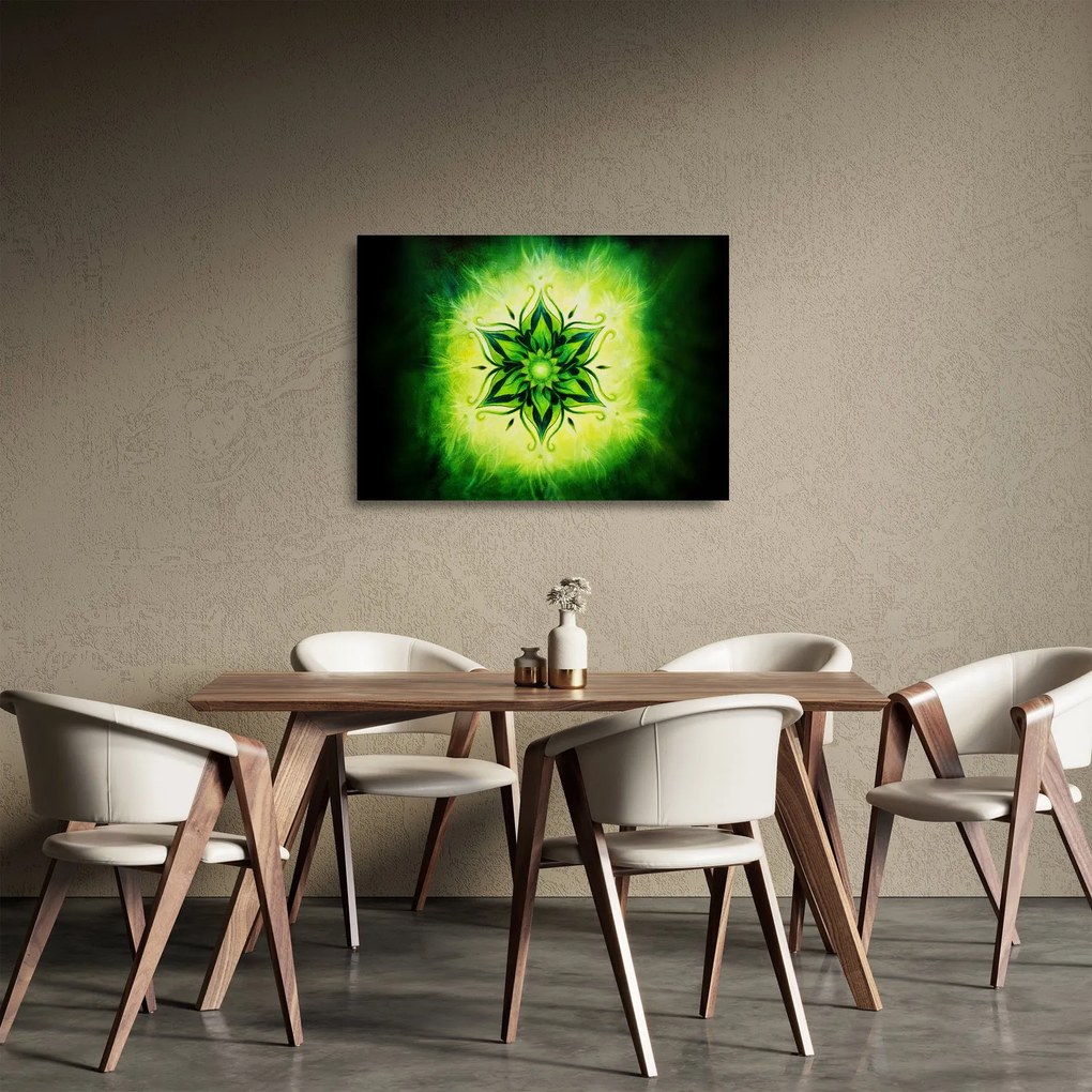 Obraz na szkle - Kwiatowa mandala na zielonym tle (70x50 cm)
