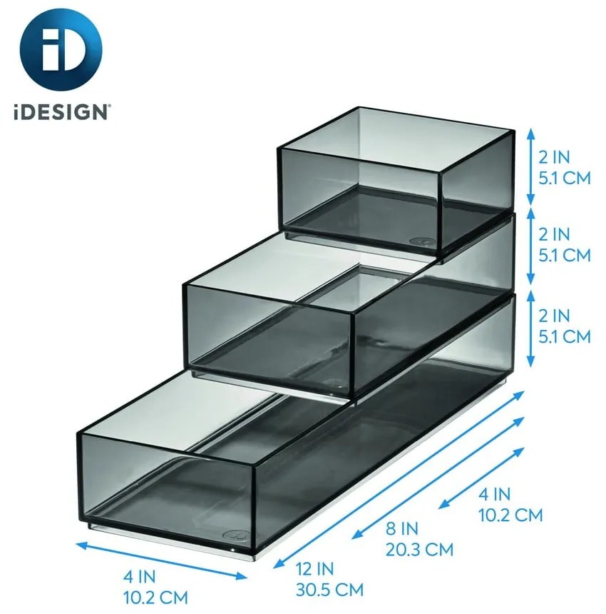 Organizery łazienkowe na kosmetyki z plastiku z recyklingu w kolorze matowej czerni zestaw 3 szt. Stack &amp; Slide – iDesign