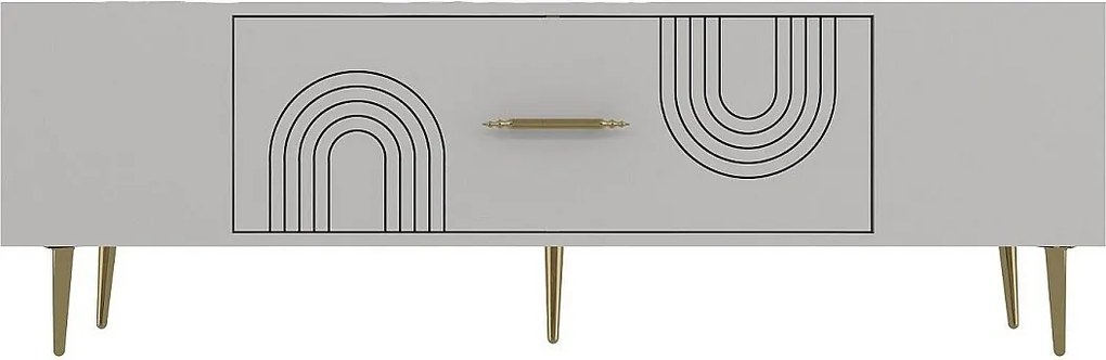 Stojak pod telewizor – 150 cm x 48,2 cm x 29,6 cm – Biały i złoty – Drewno