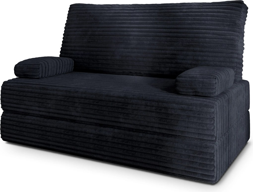Masseno Sofa piankowa LADIA z funkcją spania, Kanapa z pianki do salonu, Bezmontażowa, Tkanina sztruksowa – Czarny TILIA 100