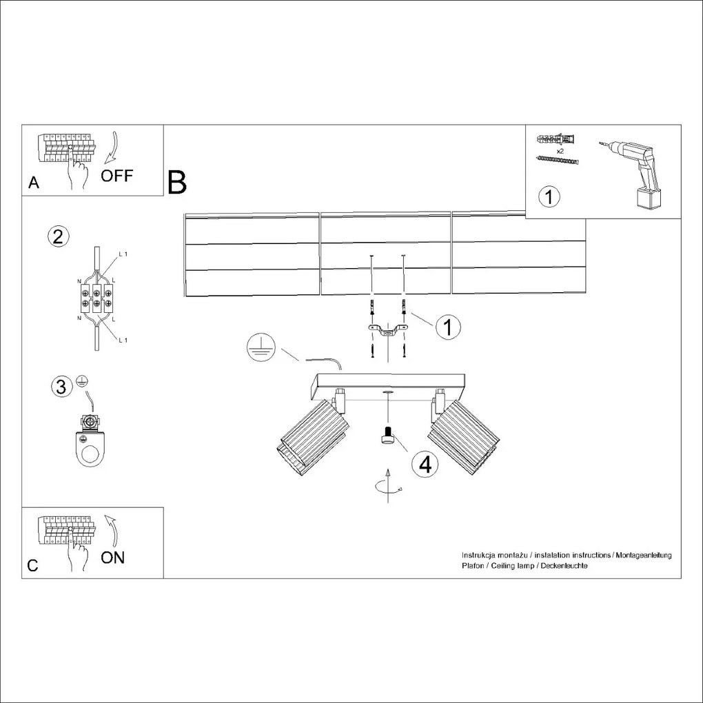 Plafon czteropunktowy KARBON 4 zielony oliwkowy kwadratowy SOLLUX LIGHTING