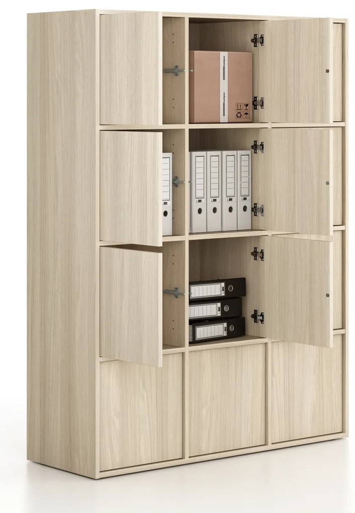 Szafa biurowa FRAME, 12x drzwi, 1299 x 450 x 1735 mm, PUSH-lock, dąb naturalny