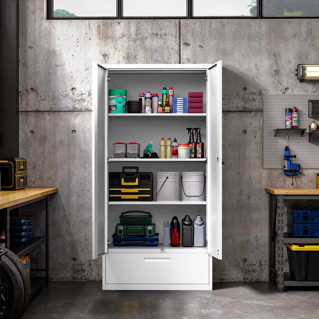 Szafa modułowa metalowa wielofunkcyjna z szufladą biała MEGAN 1850 x 900 x 400 mm