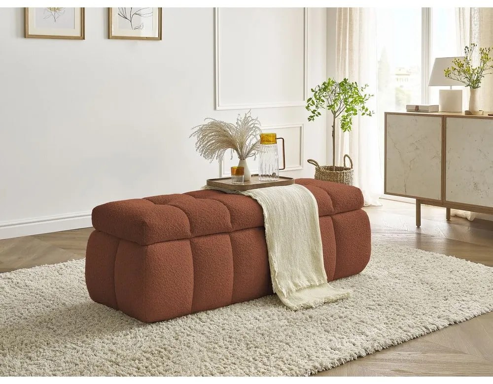Ceglasta ławka z materiału bouclé Mont Blanc – Bobochic Paris
