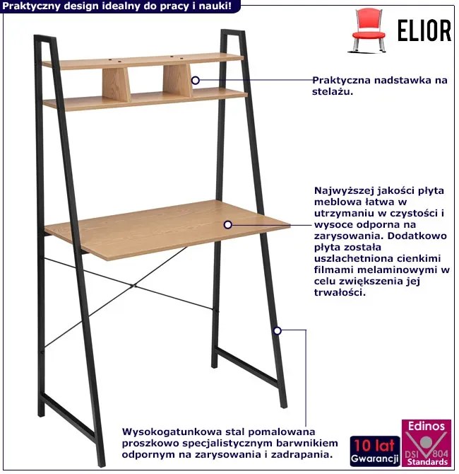 Biurko metalowe z nadstawką modern pine - Loco