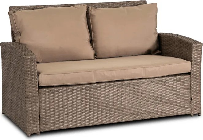 Zestaw Mebli Ogrodowych FLORYDA Beżowy Sofa Krzesła Pufy Stolik Tarasowy Technorattan Nowoczesny