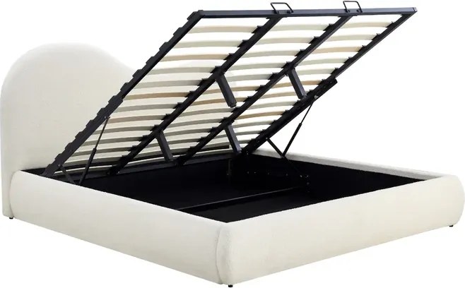 Łóżko Tapicerowane 180x200 cm TALINN ze Stelażem i Pojemnikiem Dwuosobowe Boucle Japandi