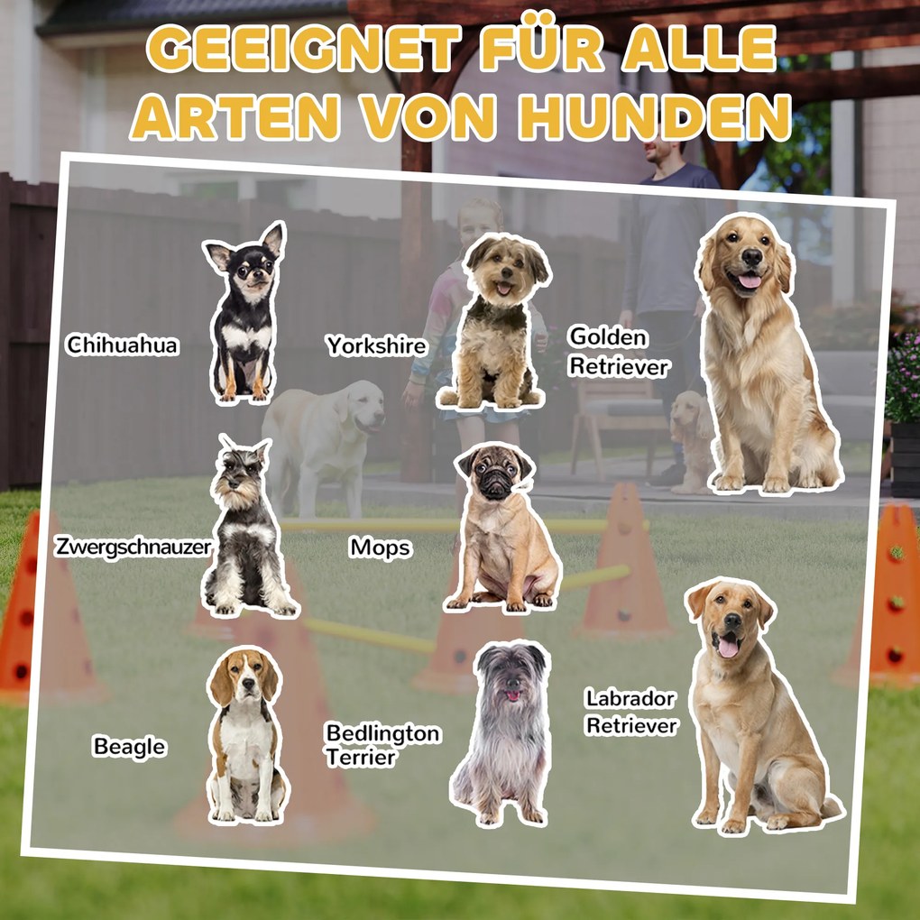 PawHut Zestaw Agility dla Psów 6-częściowy, Zestaw do Treningu z 12 Stożkami 6 Przeszkodami Torba