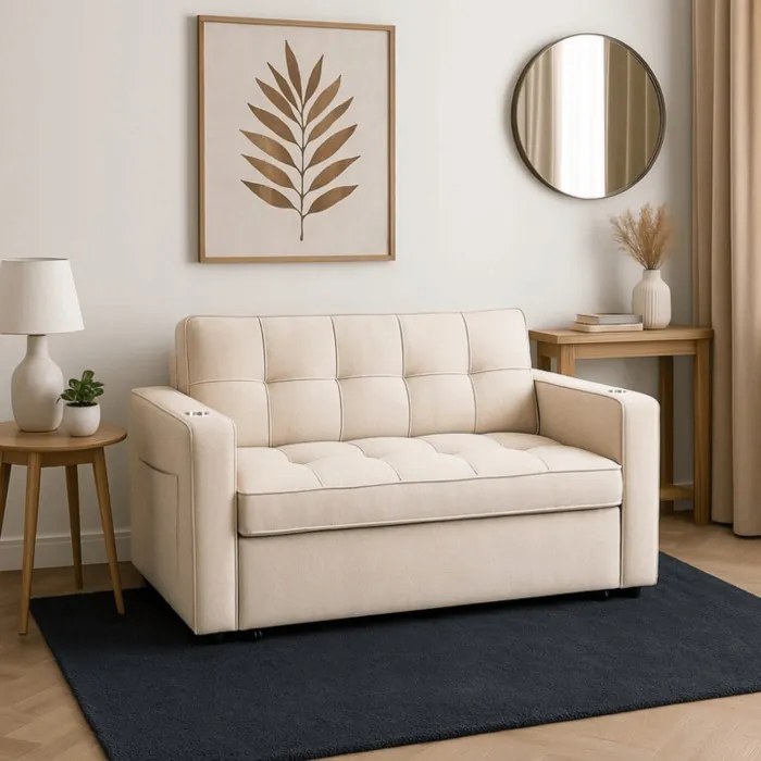 Fotel do Spania ASTER Rozkładany Amerykanka Beżowy Nowoczesny