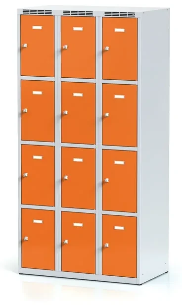 Alfa 3 Szafka skrytkowa, 12 schowków, 1800 x 900 x 500 mm, zamek obrotowy, drzwi pomarańczowe
