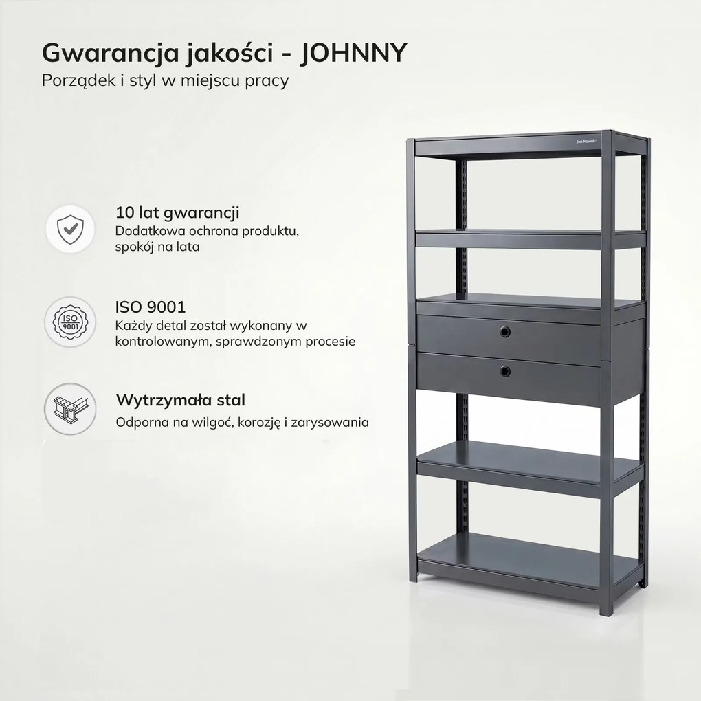 Metalowy regał do warsztatu z szufladami Johnny, 80 x 42 x 180 cm, kolor antracyt