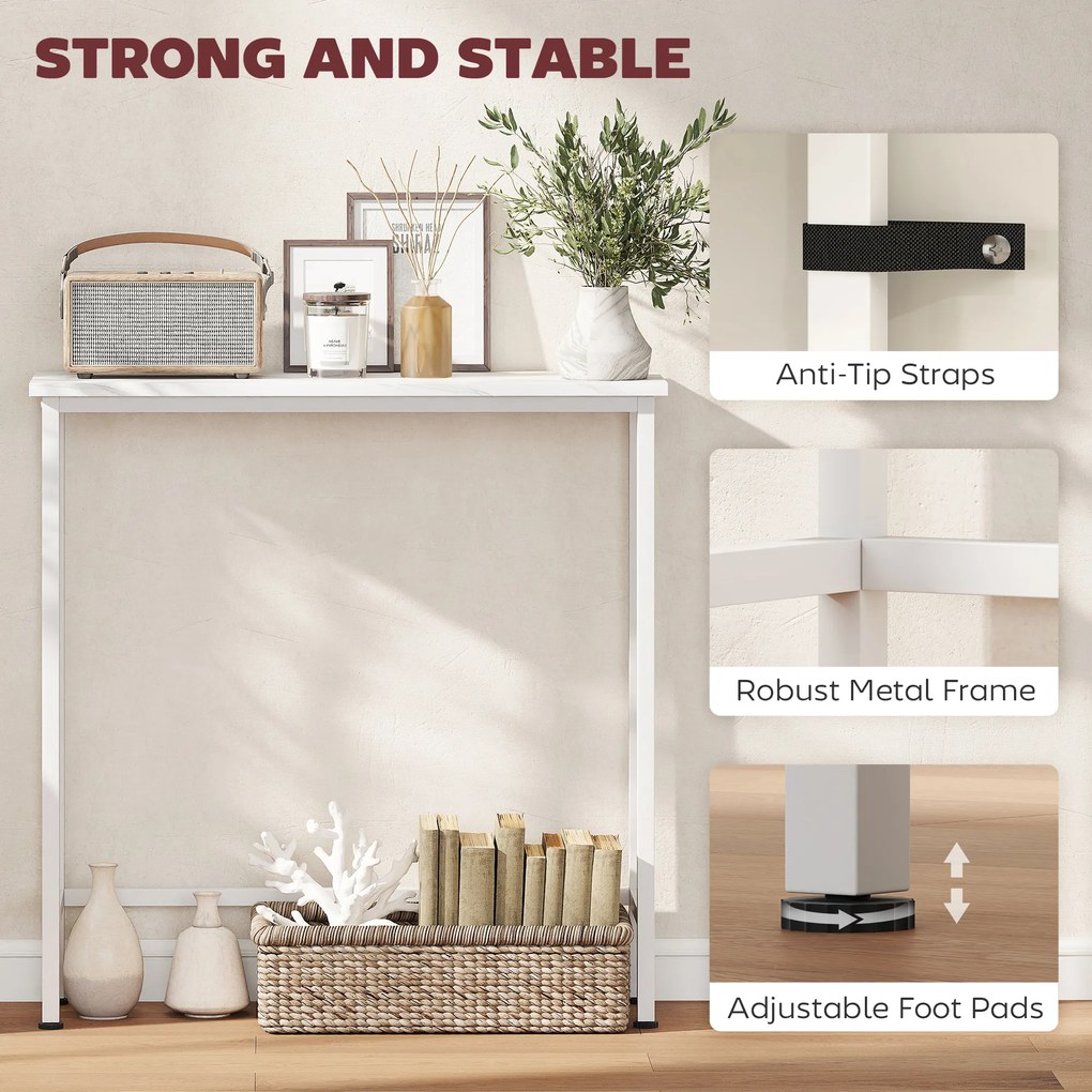 HOMCOM Stolik konsolowy Flurtisch z regulowanymi stopkami, pasami przeciwwysypowymi 75 x 24 x 76 cm do małych pomieszczeń Biały