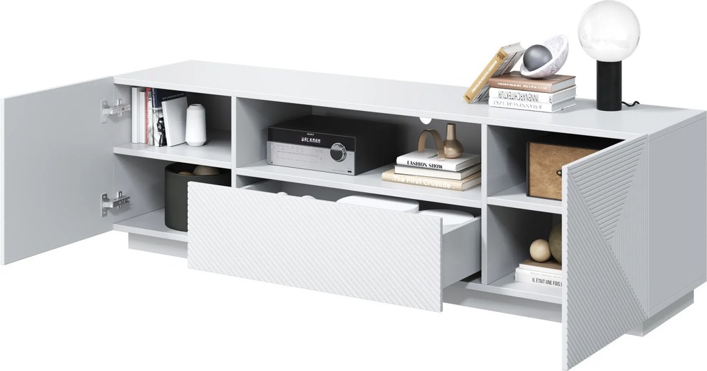 Szafka RTV Asha 167 cm z szufladami - biały mat