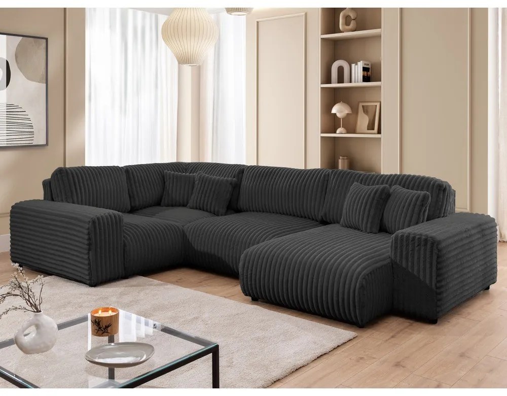 Ciemnoszary sztruksowy narożnik (lewostronny/w kształcie litery U) Justin – Ropez