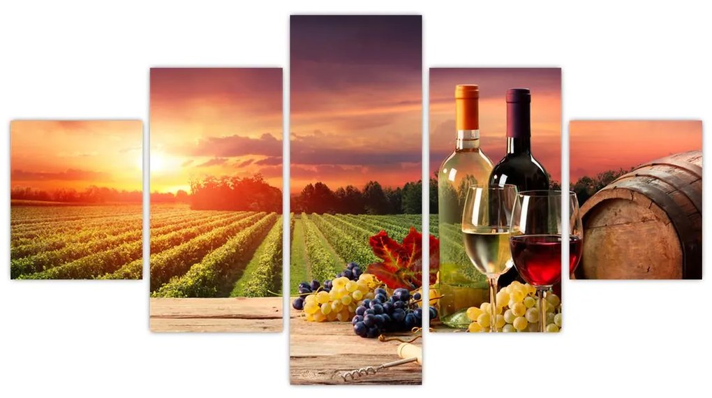 Obraz winnicy z winem (125x70 cm)