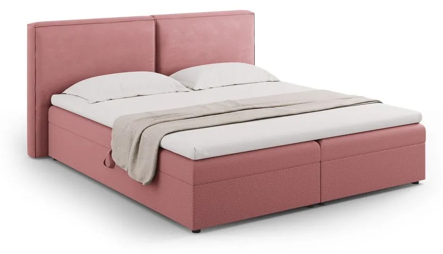 Różowe łóżko boxspring ze schowkiem 140x200 cm Arendal – Cosmopolitan Design