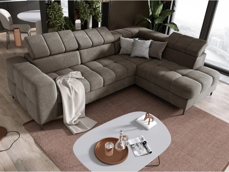 Narożnik PABLOS układ L strona Prawa w tkaninie VOGUE 04 regulowane zagłówki z funkcją spania