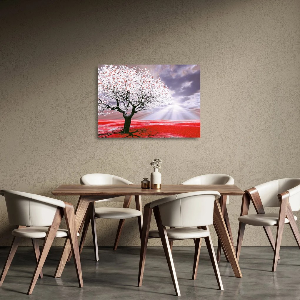 Obraz na szkle - czerwony obraz drzewa (70x50 cm)