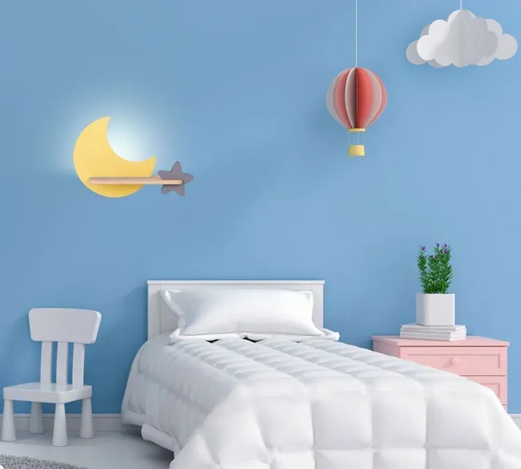 Żółto-szary kinkiet dziecięcy księżyc z gwiazdką - K029 G9-W07