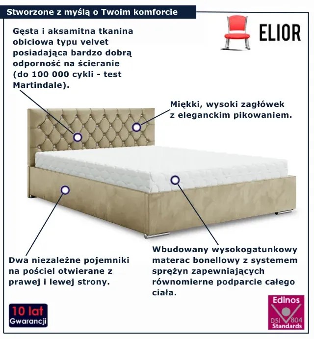 Beżowe łóżko tapicerowane z pojemnikiem 6 rozmiarów T8-D34