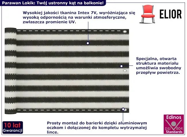 Antracytowo-biały parawan balkonowy B5-K89
