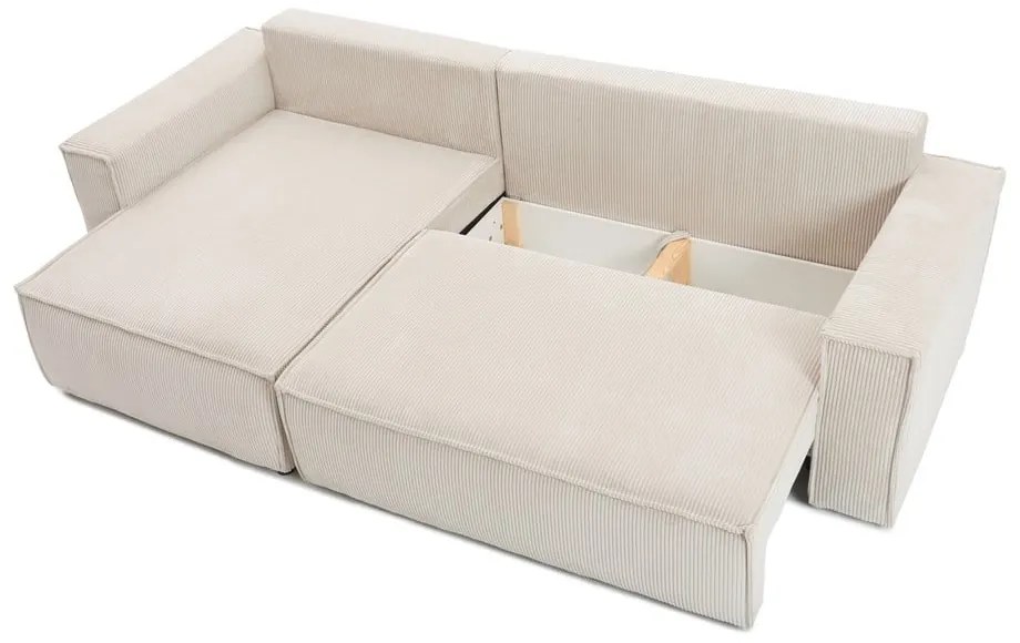 Miętowy sztruksowy rozkładany/ze schowkiem narożnik Nihad – Bobochic Paris