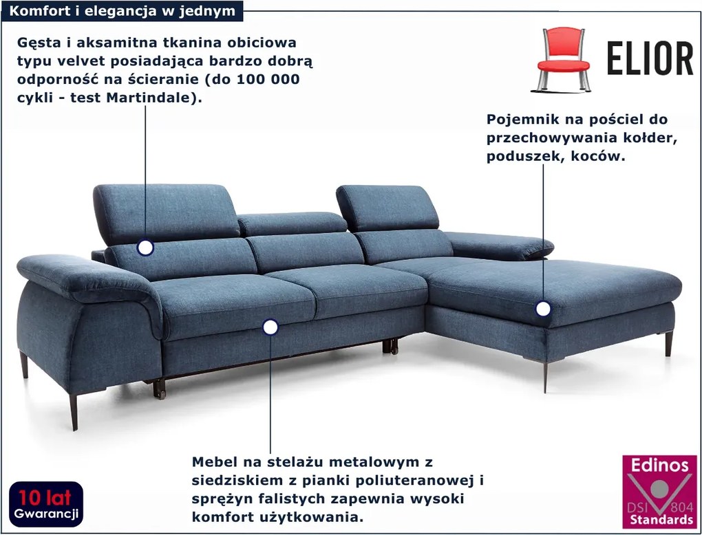 Granatowy narożnik welurowy rozkładany M9-E96