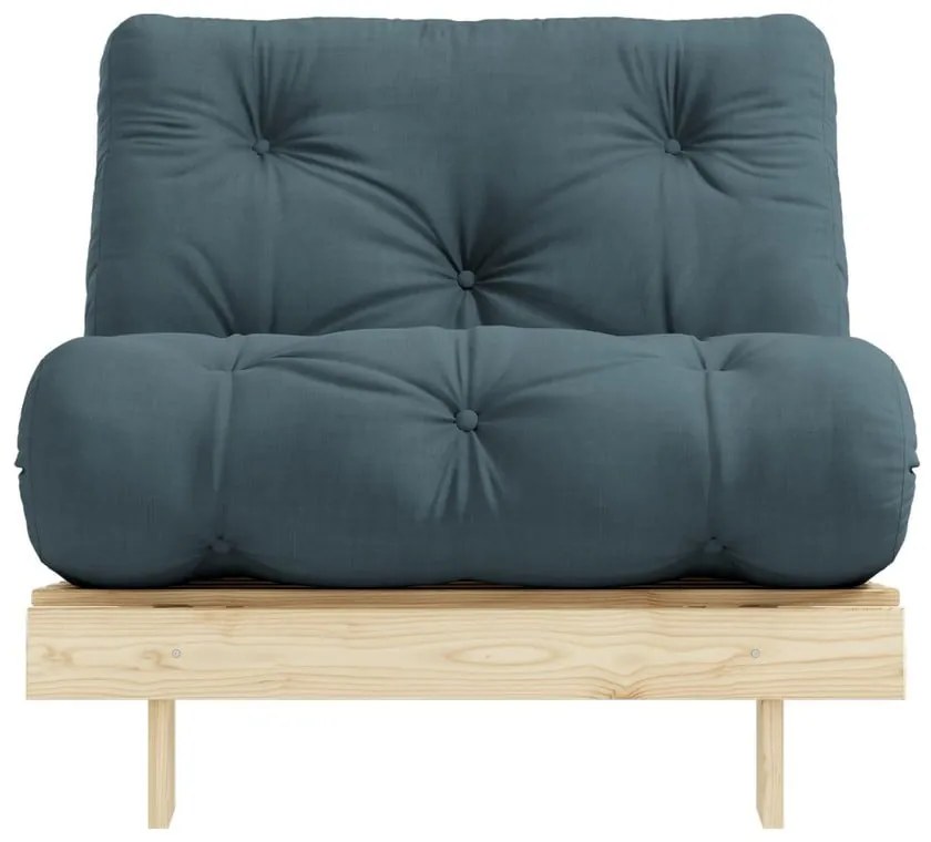 Fotel rozkładany z niebieskozielonym obiciem Karup Design Roots Raw/Petrol Blue
