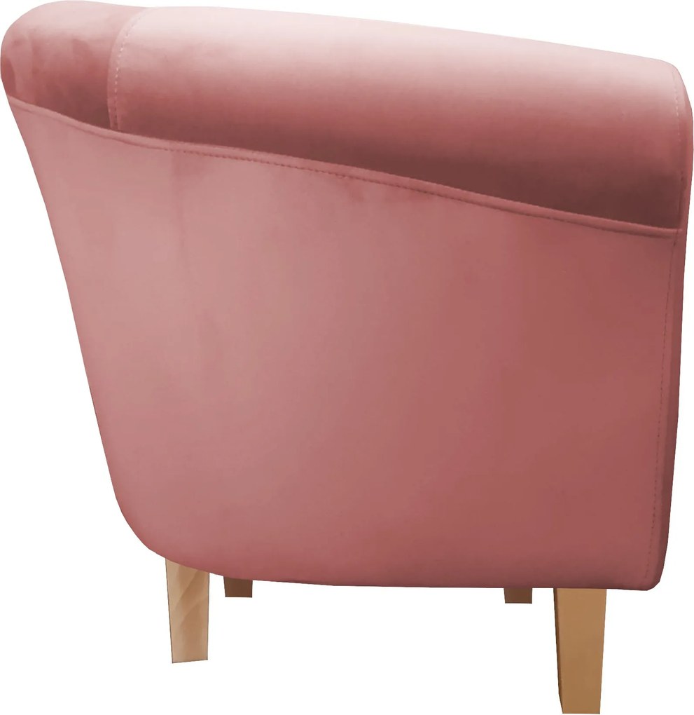 Fotel Milo tkanina Welur wygodny fotel tapicerowany do salonu i sypialni : Kolor nogi - Drewno, Kolor tkaniny - VELVET - MG58, Wysokość nogi - 15 cm