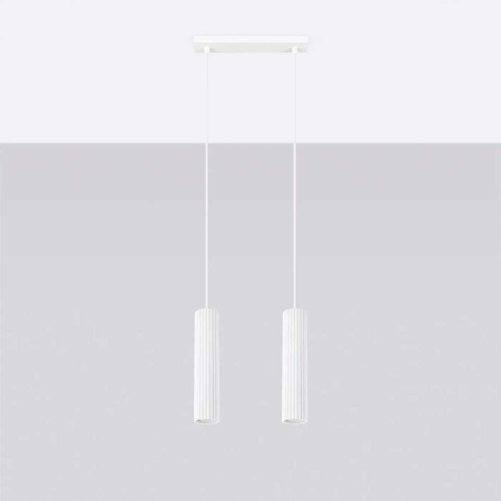 Lampa wisząca KARBON 2 biała ryflowana SOLLUX  LIGHTING
