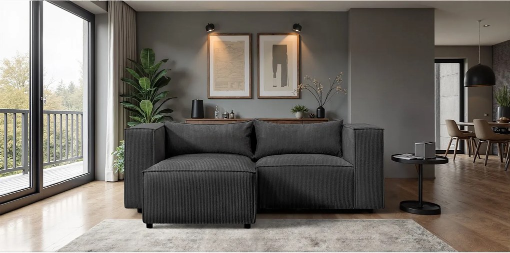 Narożnik w kształcie L Modulo, tkanina Lincoln, Czarny, Lewy