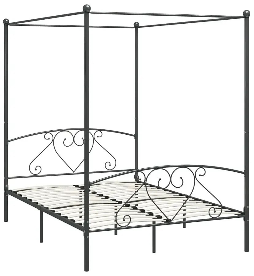 Szare metalowe łóżko z baldachimem 160x200 cm - Nila