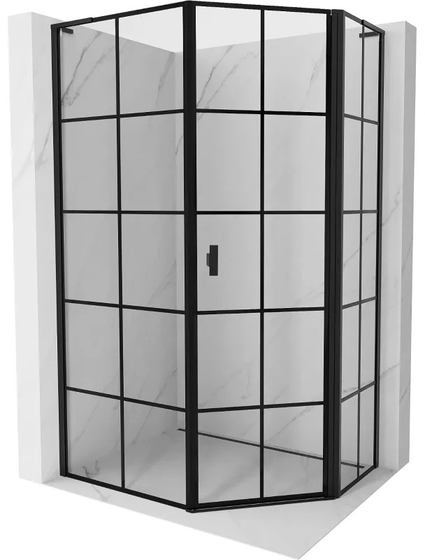 Mexen Mist L kabina prysznicowa pięciokątna asymetryczna uchylna prawa 80 x 90 cm, czarna kratka, czarna - 8A8L-080-090-70-77-P