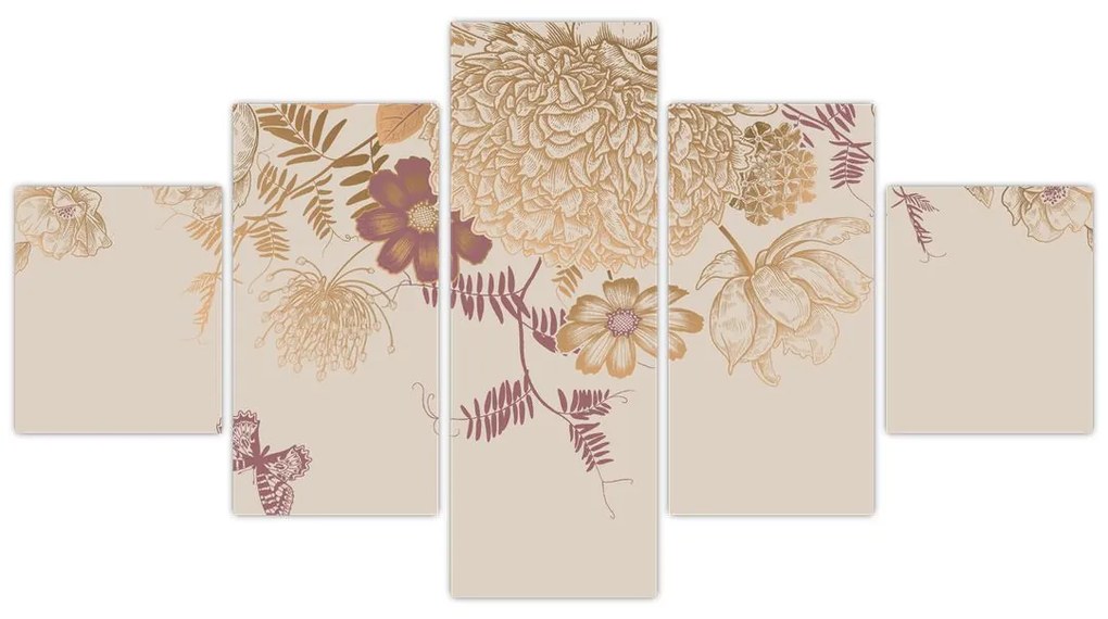 Obraz - Vintage kwiaty i motyle (125x70 cm)