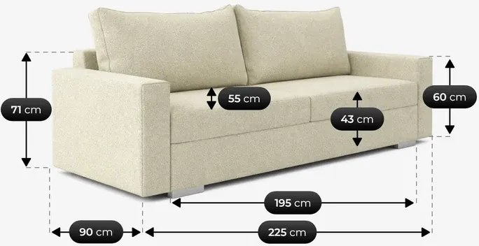 Sofa z Funkcją Spania DRAVOS Kremowa Nowoczesna