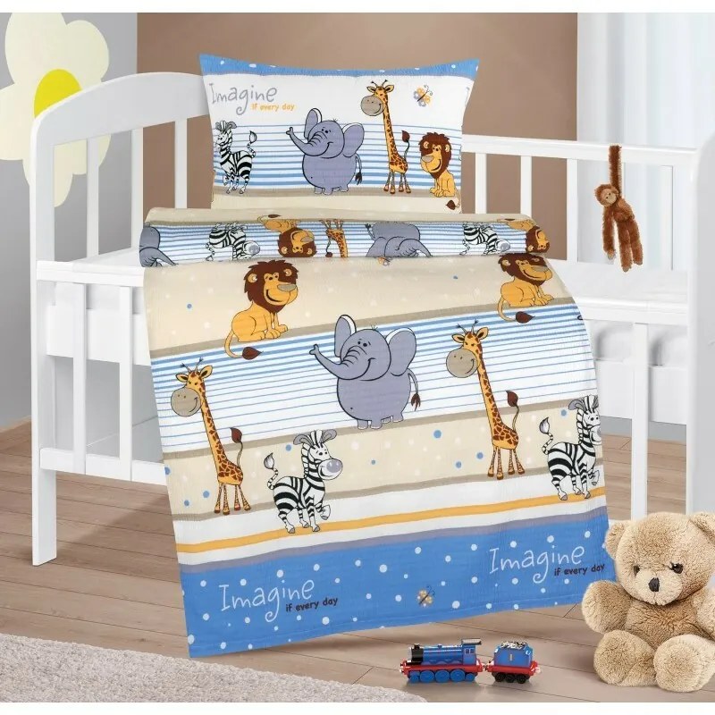 Bellatex Baby pościel z krepy Agata Safariniebieska, 90 x 135 cm, 45 x 60 cm