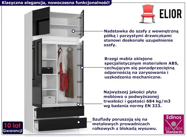 Dwudrzwiowa szafa z gładkim frontem biały + czarny - Enio 4X