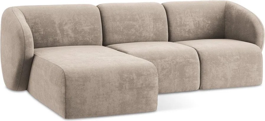 Jasnobrązowy narożnik z tkaniny szenilowej (lewostronny/z szezlongiem) Lani – Makamii