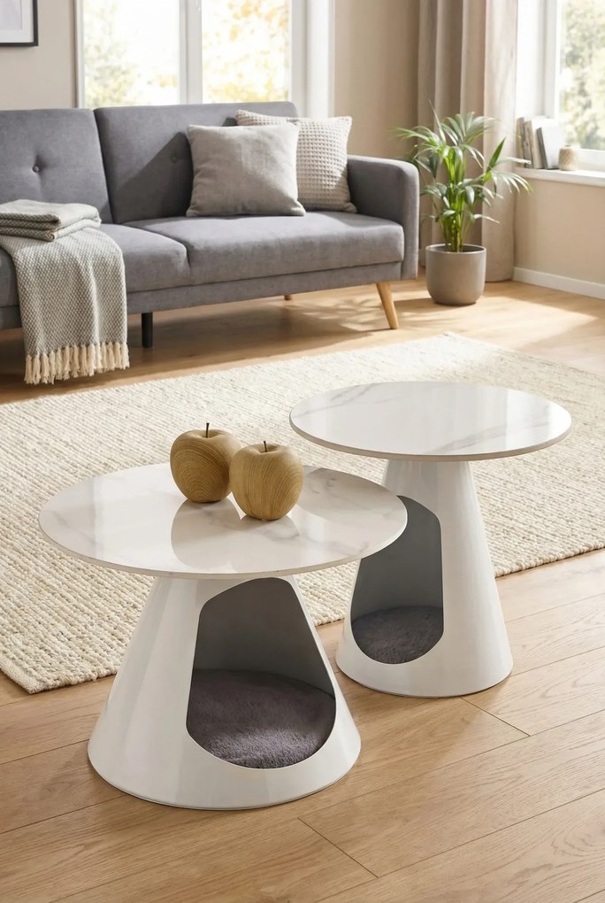 Komplet białych okrągłych stolików kawowych N7-K83