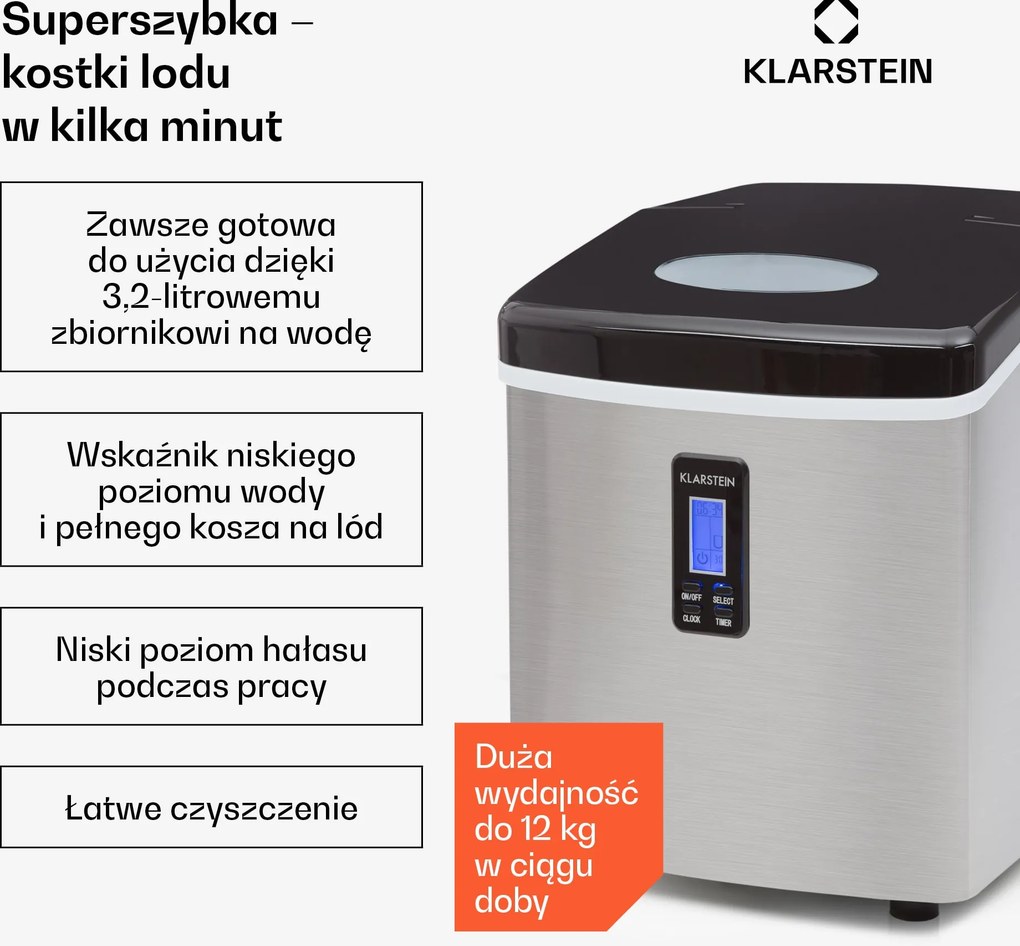Klarstein Mr.Frost 15kg/24h 3.3L Kostkarka do Lodu Czarna