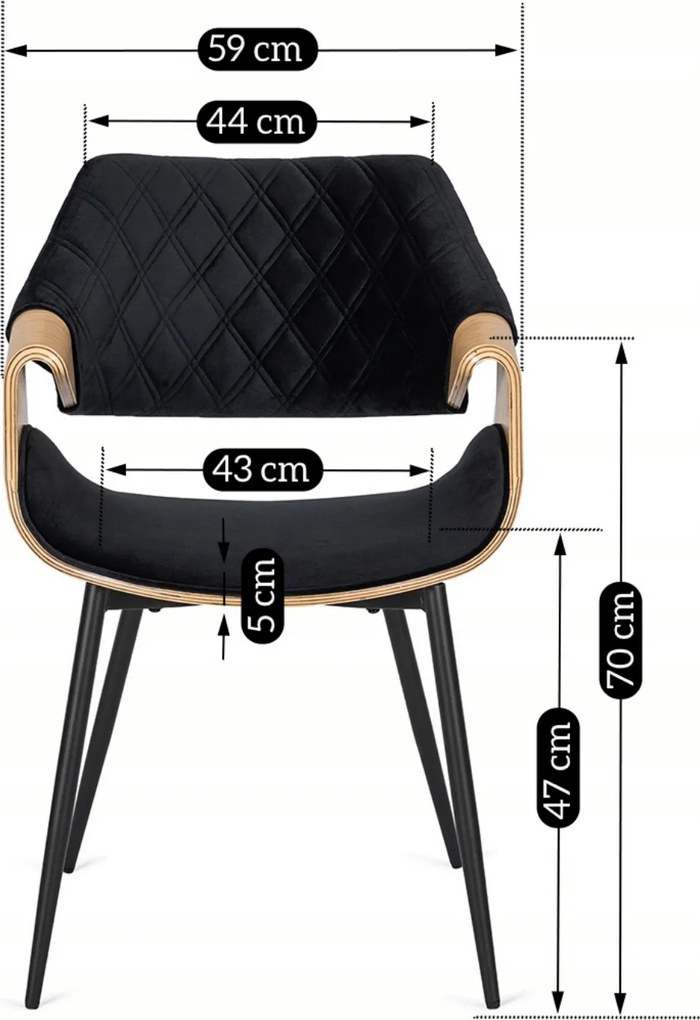 Krzesło Tapicerowane z Drewna Giętego do Salonu DAKOTA Czarne/Dąb Złoty Welurowe Nowoczesne Loft