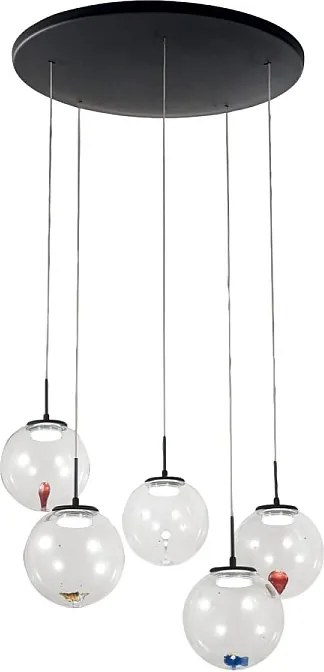 Ariel - 5-punktowa okrągła lampa wisząca o kształcie Fabas Luce - 35W ściemnialna dioda LED - Przezroczysta okrągła rozeta sufitowa o średnicy 50 cm